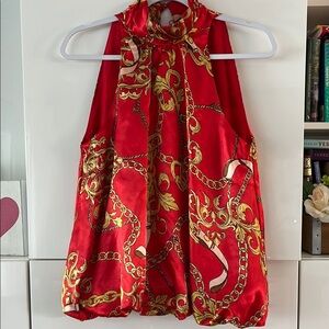 Elegant Red and Gold Chain Pattern Halter Top